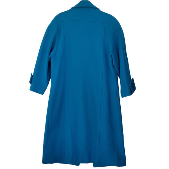 Vintage 80s Central Park Blue Wool Long Box Coat Women's 12 Lined Deep Pockets - Picture 6 of 12